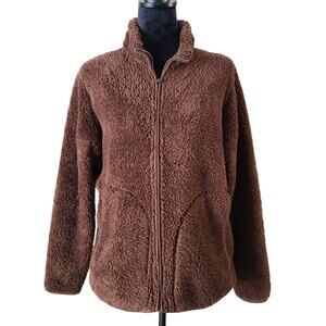 Cozy Teddy Bear Sherpa Fleece Jacket Womens Large Full Zip Cottagecore Coat